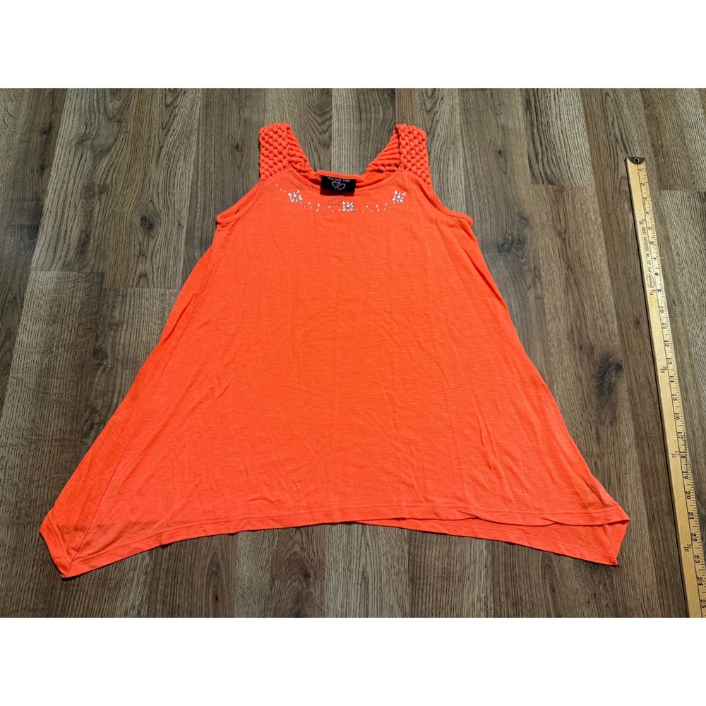 It's Our Time Shirts Girls Size Medium Orange Sleeveless Crochet Rhinestone